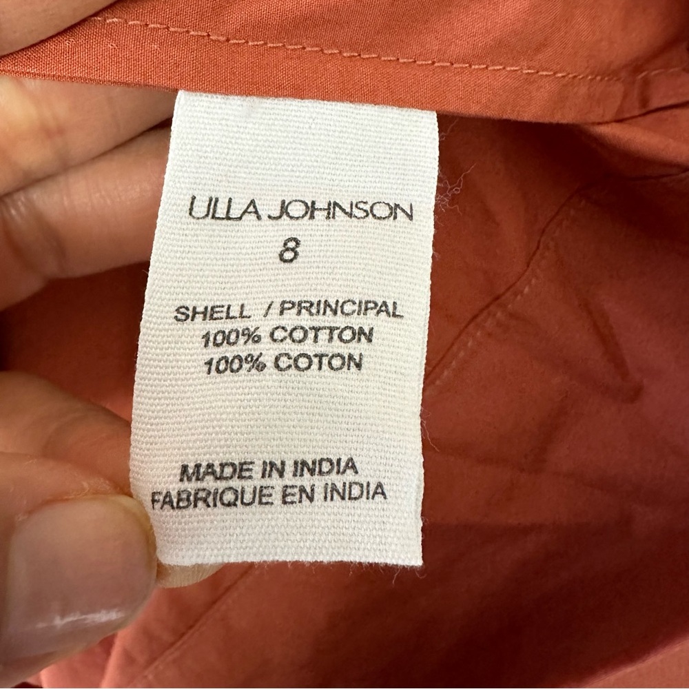 Ulla Johnson Midi Dress Smocked Cotton Poplin Madeline Clay size 8 FA220150 New - Picture 12 of 15